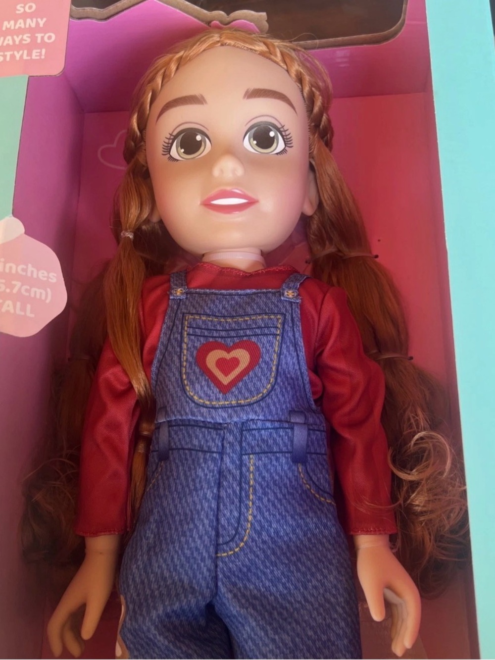 Avery Red Top with Blue Heart-Detail Overalls Fashion Doll